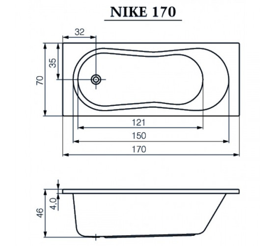 Ванна акрилова Cersanit ABS Nike 170x70 з ніжками, (S301-249)