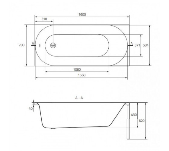 Ванна акриловая Cersanit ABS Octavia 160x70 с ножками, (S301-252)
