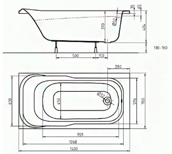 Ванна акрилова Kolo Sensa 140x70, без ніжок (XWP354000N)