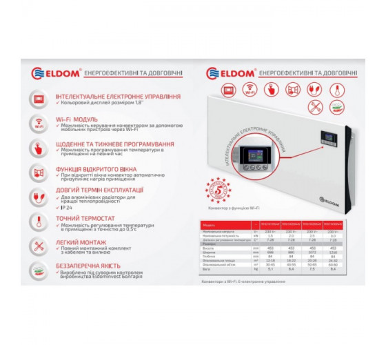 Конвектор електричний настінний Eldom з WI-FI 2000W