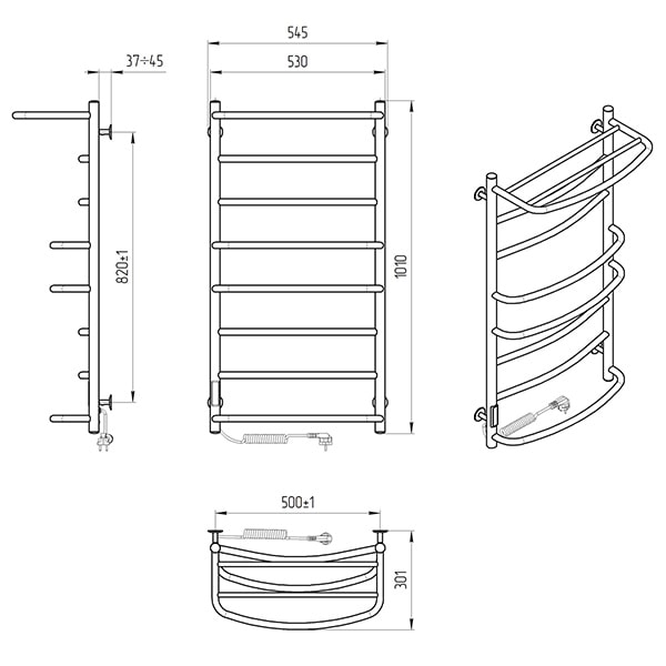 Схема - Электрический полотенцесушитель Laris Еврофлеш П8 500 х 1000 с полкой Э (подкл. слева) S